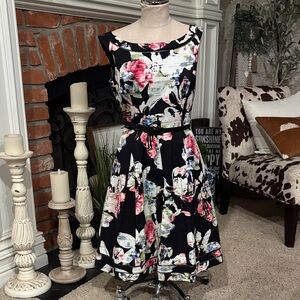 White House Black Market Black Floral Midi Dress